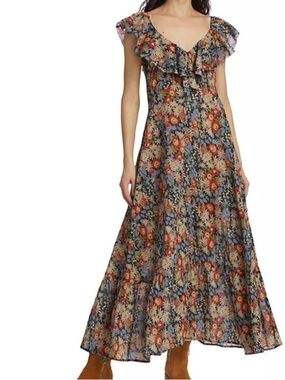 THE GREAT. Maxi Floral The Geranium Ruffle Dress
